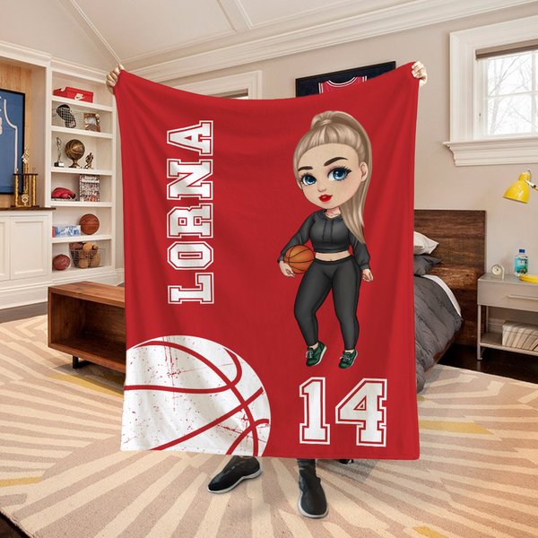 Personalised Multicolour Basketball Rugby Sports Girl Soft Throw Blanket with Name and Number Home Decor Game Day Birthday Gift for Ball Lovers