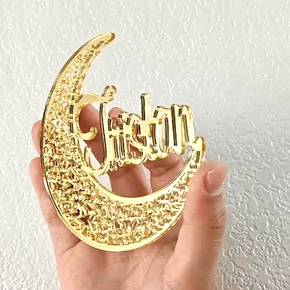 Personalized Hollow Mirror Star Moon Ornament Name Tag Eid Mubarak Ramadan Decor Islam Birthday Gift for Muslim Family Friends