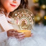 Personalized Rainbow Initial Floral Peter Rabbit LED Night Light with Wooden Base and Name Date Nursery Decor Birthday Baby Shower Gift for Kids
