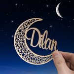 Personalized Hollow Mirror Star Moon Ornament Name Tag Eid Mubarak Ramadan Decor Islam Birthday Gift for Muslim Family Friends
