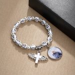 Personalizada Cruz Cordón Elástico Pulsera Conmemorativa con Foto Religiosa Regalo de Navidad para Cristiano