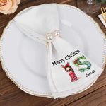 Personalized Merry Christmas Cartoon Character Initial 100% Cotton Reusable Napkin with Name Table Decor Christmas Housewarming Gift for Family