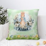 Personalized Floral Cross Peter Rabbit Eggs Soft Throw Pillow Cover with Name Home Decor Easter Birthday Baby Shower Gift for Kids Family