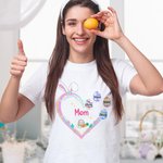 Spersonalizowana koszulka 1-12 imion Pisanka Królik Serce Bluza Wielkanocna Prezent na Dzień Matki dla Mamy Babci