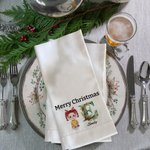 Personalized Merry Christmas Cartoon Character Initial 100% Cotton Reusable Napkin with Name Table Decor Christmas Housewarming Gift for Family