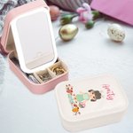 Personalisierte Blumen Ostereier Cartoon Charakter Reise Schmuckkasten mit Namen und wechselnde Farbe LED Make-up Spiegel Geburtstag Ostern Geschenk für Mädchen