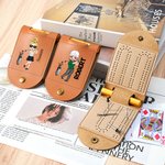 Personalized Cartoon Golf Character Name Portable Leather Cribbage Board Set with 2 Tracks 4 Pegs Travel Party Game Birthday Gift for Cribbage Lovers