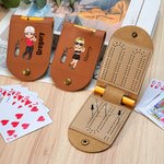 Personalized Cartoon Golf Character Name Portable Leather Cribbage Board Set with 2 Tracks 4 Pegs Travel Party Game Birthday Gift for Cribbage Lovers