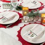 Personalized Merry Christmas Cartoon Character Initial 100% Cotton Reusable Napkin with Name Table Decor Christmas Housewarming Gift for Family