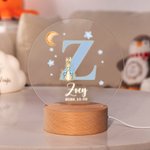 Personalized Rainbow Initial Floral Peter Rabbit LED Night Light with Wooden Base and Name Date Nursery Decor Birthday Baby Shower Gift for Kids