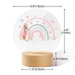 Personalized Rainbow Initial Floral Peter Rabbit LED Night Light with Wooden Base and Name Date Nursery Decor Birthday Baby Shower Gift for Kids