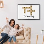 Personalised Family Crossword Puzzle Art Canvas Poster Framed Frameless Painting with Name and Title Home Decor Housewarming Gift for Family Friends