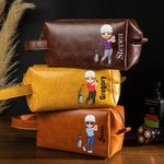 Personalisierte Cartoon Golf Charakter wasserdicht Leder Kulturtasche mit Namen und tragbaren Griff Reisezubehör Geburtstag Geschenk für Golfliebhaber