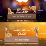 Personalized Floral Boss Lady Name LED Night Light with Text and Wooden Base Home Decor Birthday Gift for Women Leaders