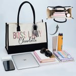Personalisierte Leopard Print Boss Lady Large Canvas Tote Bag mit Namen tägliche Reise Arbeit Essentials Förderung Geburtstag Geschenk für weibliche Manager Boss