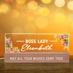 Personalized Floral Boss Lady Name LED Night Light with Text and Wooden Base Home Decor Birthday Gift for Women Leaders