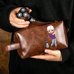Personalisierte Cartoon Golf Charakter wasserdicht Leder Kulturtasche mit Namen und tragbaren Griff Reisezubehör Geburtstag Geschenk für Golfliebhaber