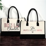 Personalisierte Leopard Print Boss Lady Large Canvas Tote Bag mit Namen tägliche Reise Arbeit Essentials Förderung Geburtstag Geschenk für weibliche Manager Boss