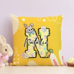 Personalized Cute Easter Bunny Initial Soft Throw Pillow Cover with Name Home Decor Easter Party Gift for Boys Girls