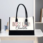 Personalisierte Leopard Print Boss Lady Large Canvas Tote Bag mit Namen tägliche Reise Arbeit Essentials Förderung Geburtstag Geschenk für weibliche Manager Boss
