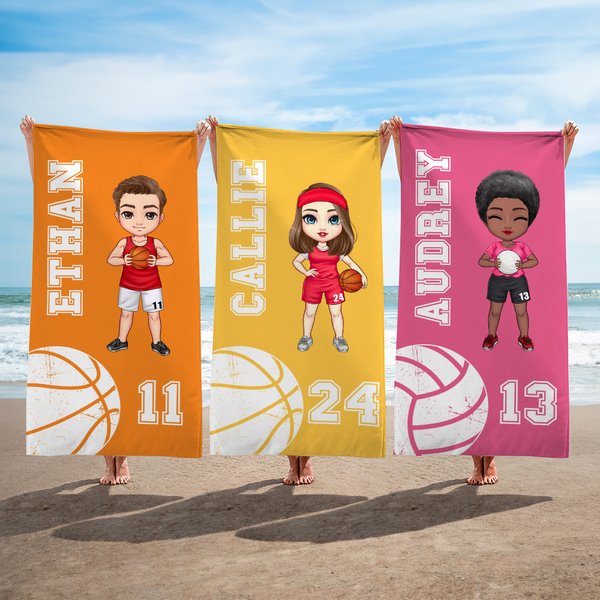Personalised Basketball Volleyball Oversized Absorbent Beach Towel with Name and Number Beach Essential Game Day Gift for Ball Sports Lovers
