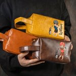 Personalisierte Cartoon Golf Charakter wasserdicht Leder Kulturtasche mit Namen und tragbaren Griff Reisezubehör Geburtstag Geschenk für Golfliebhaber