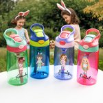 Personalisierte Cartoon Character Name 475 ml Kind Wasserflasche mit Strohhalm und Spill-Proof-Deckel Geburtstag zurück zu Schule Geschenk für Mädchen