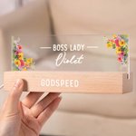 Personalized Floral Boss Lady Name LED Night Light with Text and Wooden Base Home Decor Birthday Gift for Women Leaders