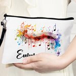 Personalized Sheet Music Notes Cosmetic Bags with Name and Wrist Strap Birthday Gift for Music Lover Teacher