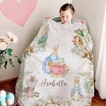 Gepersonaliseerde Pasen Peter Rabbit Zachte Throw Deken met Naam Home Decor Pasen Verjaardag Baby Shower Gift voor Pasgeboren Kinderen