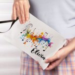 Personalized Sheet Music Notes Cosmetic Bags with Name and Wrist Strap Birthday Gift for Music Lover Teacher