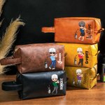 Personalisierte Cartoon Golf Charakter wasserdicht Leder Kulturtasche mit Namen und tragbaren Griff Reisezubehör Geburtstag Geschenk für Golfliebhaber