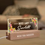 Personalized Floral Boss Lady Name LED Night Light with Text and Wooden Base Home Decor Birthday Gift for Women Leaders