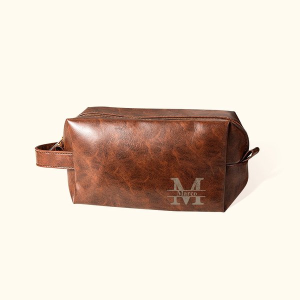 Borsa da toilette in pelle PU impermeabile con manico personalizzata con monogramma anniversario degli sposi regalo per festa del papà per uomo