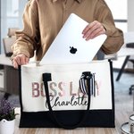 Personalisierte Leopard Print Boss Lady Large Canvas Tote Bag mit Namen tägliche Reise Arbeit Essentials Förderung Geburtstag Geschenk für weibliche Manager Boss