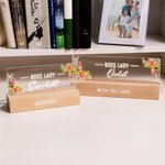 Personalized Floral Boss Lady Name LED Night Light with Text and Wooden Base Home Decor Birthday Gift for Women Leaders