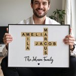 Personalised Family Crossword Puzzle Art Canvas Poster Framed Frameless Painting with Name and Title Home Decor Housewarming Gift for Family Friends