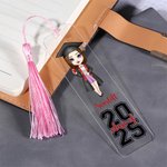 Personalisierte 2025 Cartoon Graduate Charakter klar Acryl Lesezeichen mit Namen und Jahr Geburtstag Graduierung Geschenk für Buchliebhaber Bücherwürmer