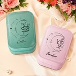 Personalized Zodiac Birth Flower Leather Name Jewelry Box with Adjustable LED Makeup Mirror Travel Essentials Birthday Gift for Women Girls