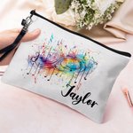 Personalized Sheet Music Notes Cosmetic Bags with Name and Wrist Strap Birthday Gift for Music Lover Teacher