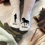 Personalized Horse and Owner Silhouette Soft Mid-calf Socks with Name Birthday Anniversary Gift for Equestrian Horse Lover