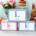 Personalised Peter Rabbit Plaid Biscuit Tin Box with Name and Initial Easter Party Storage Accessories Gift for Kids