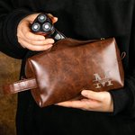 Borsa da toilette in pelle PU impermeabile con manico personalizzata con monogramma anniversario degli sposi regalo per festa del papà per uomo