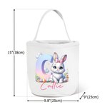 Personalized Cute Floral Bunny Rabbit Initial Canvas Bucket Bag Basket with Name Easter Egg Hunt Supplies Birthday Party Favors Gift for Boys Girls