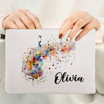 Personalized Sheet Music Notes Cosmetic Bags with Name and Wrist Strap Birthday Gift for Music Lover Teacher