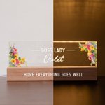Personalized Floral Boss Lady Name LED Night Light with Text and Wooden Base Home Decor Birthday Gift for Women Leaders