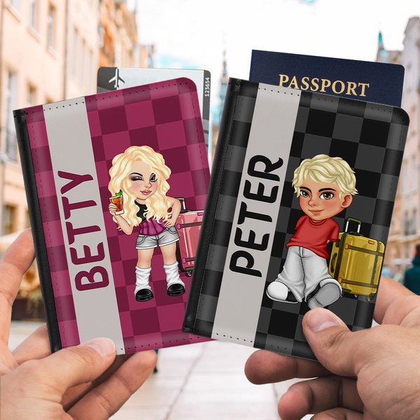 Henkilökohtainen Y2K Cartoon Character PU Nahka Passinhaltija nimi ja korttipaikat Travel Essential syntymäpäivälahja miehille naisille