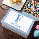 Personalised Peter Rabbit Plaid Biscuit Tin Box with Name and Initial Easter Party Storage Accessories Gift for Kids