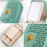 Personalized Birth Flower Bouquet Name Leather Jewelry Box with LED Three-color Adjustable Makeup Mirror Birthday Wedding Gift for Women Girls