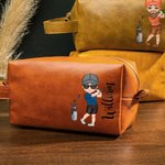 Personalisierte Cartoon Golf Charakter wasserdicht Leder Kulturtasche mit Namen und tragbaren Griff Reisezubehör Geburtstag Geschenk für Golfliebhaber